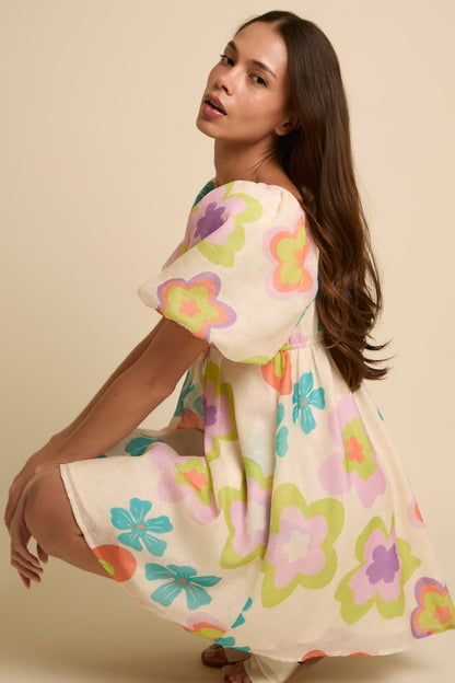 Shorts Puff Bubble Sleeve Mini Dress
