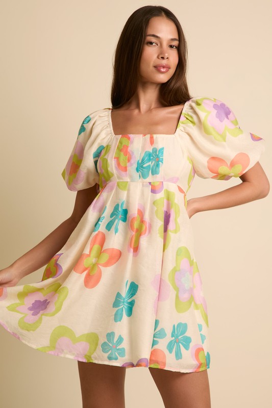 Shorts Puff Bubble Sleeve Mini Dress