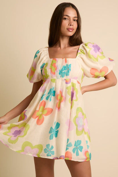 Shorts Puff Bubble Sleeve Mini Dress