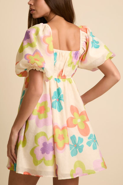 Shorts Puff Bubble Sleeve Mini Dress