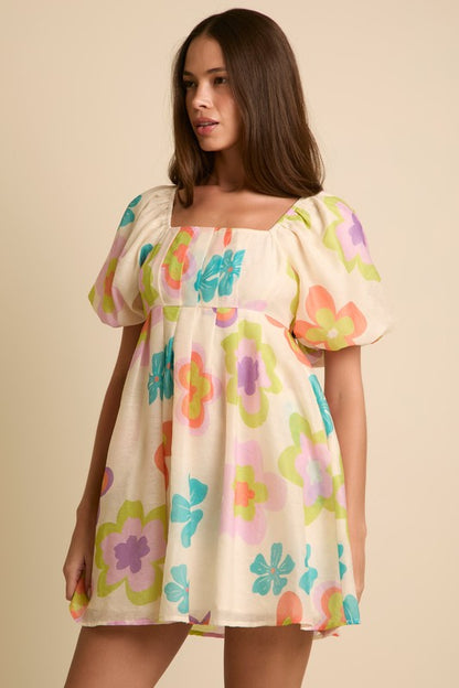 Shorts Puff Bubble Sleeve Mini Dress