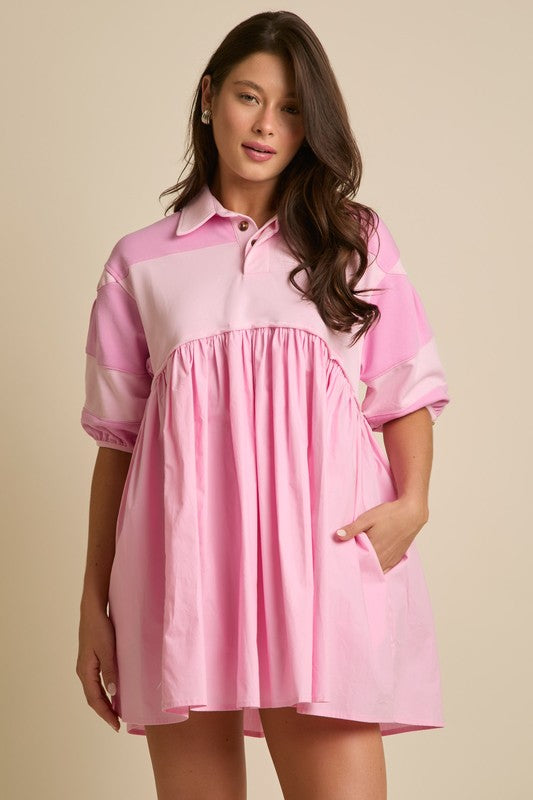 Short Sleeve Mini Dress With Side Pocket