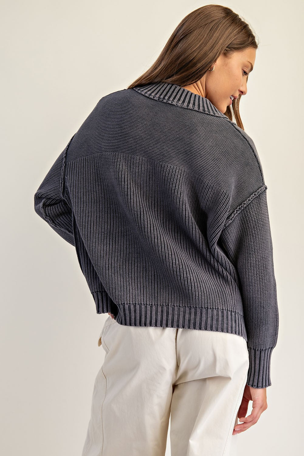 Half Button Front Long Sleeve Knit Pullover