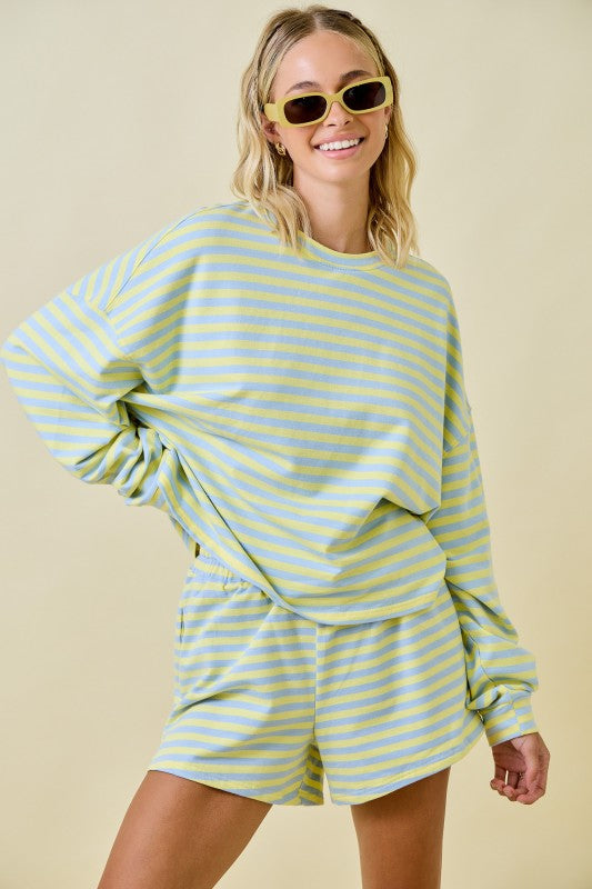 Blue Lemon Stripe Short Set