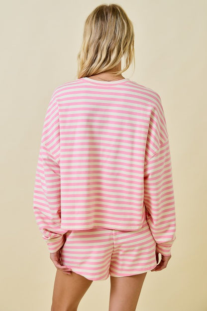 Pink Terry Stripe Short Set
