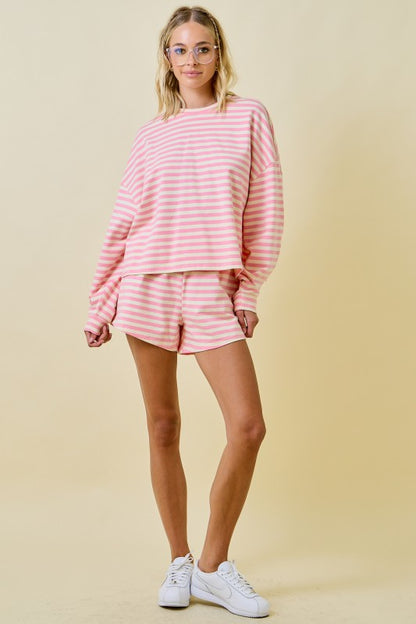 Pink Terry Stripe Short Set
