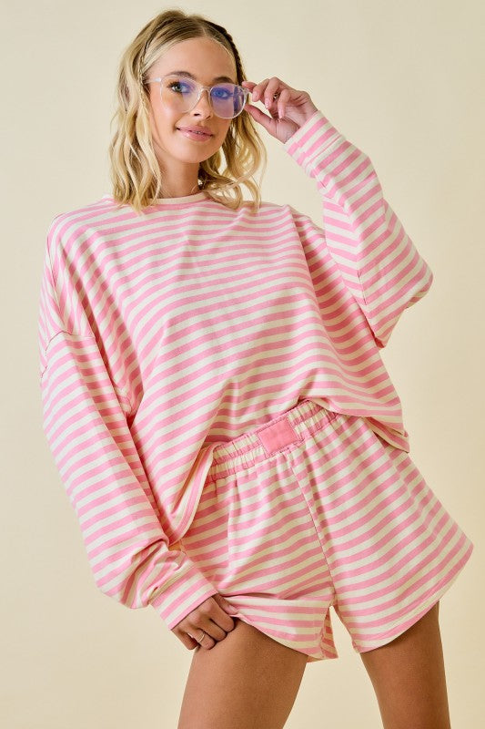 Pink Terry Stripe Short Set