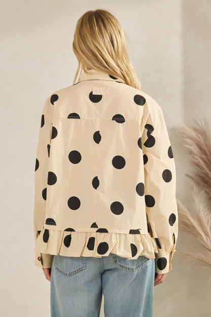 Polka Dot Ruffle Hem Long Sleeve Shirt