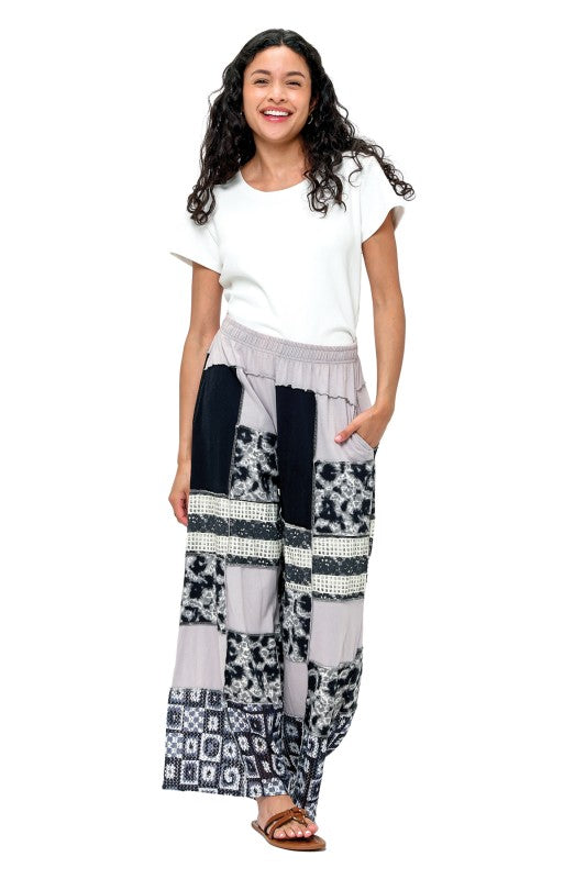 Palazzo Pants Boho Patchwork Colorblock