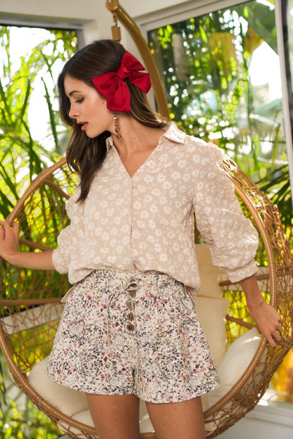 Floral Washed Smocked Buttons Down Shorts