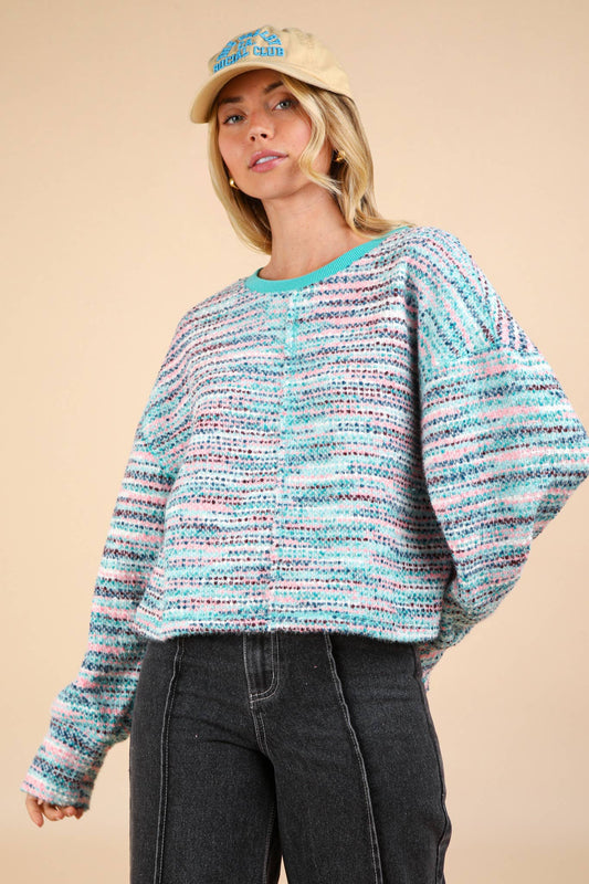 Multi Color Bounce Oversized Knit Top: SEAFOAM MIX