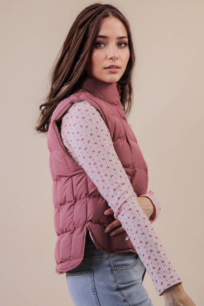 Puffer Padded Warm Vest: MAUVE