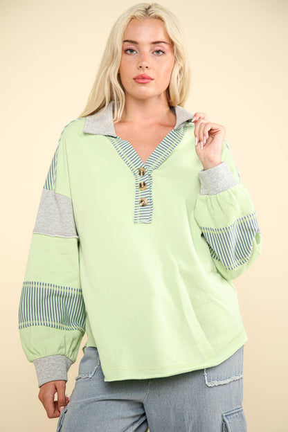 Color Block Oversized Casual Knit Top: APPLE GREEN