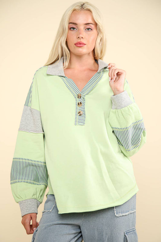 Color Block Oversized Casual Knit Top: APPLE GREEN