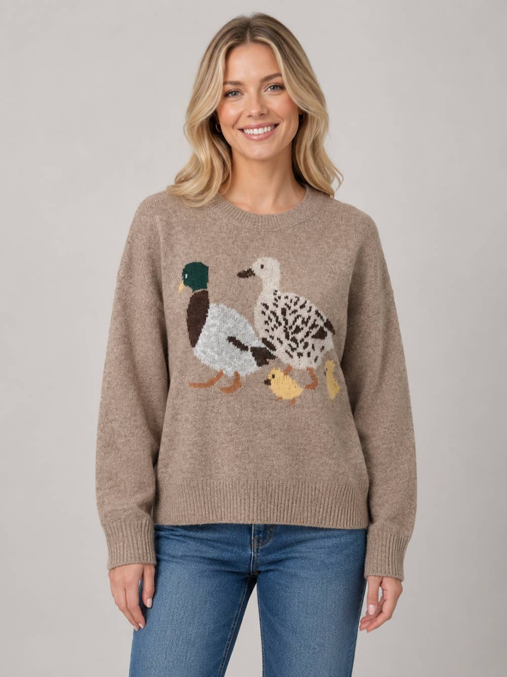 Duck Family Crewneck Sweater-Mocha
