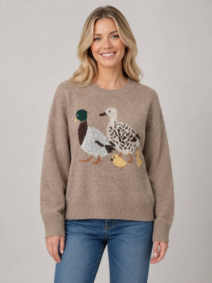 Duck Family Crewneck Sweater-Mocha