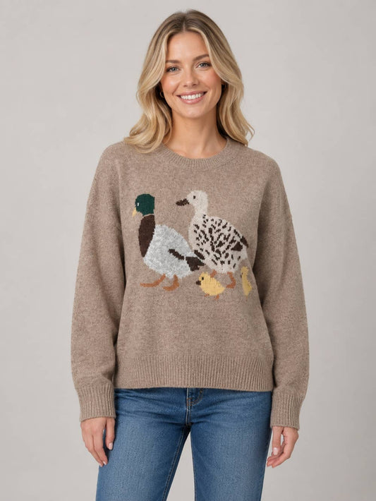 Duck Family Crewneck Sweater-Mocha