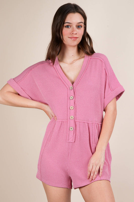 Two Tone Ribbed Knit Comfy Casual Romper