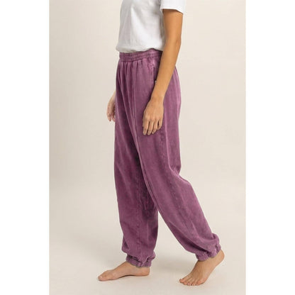 Mineral Wash Elastic Waist Jogger Pants: DARK CHERRY