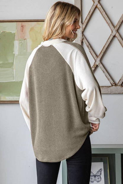 Olive Ribbed Colorblock