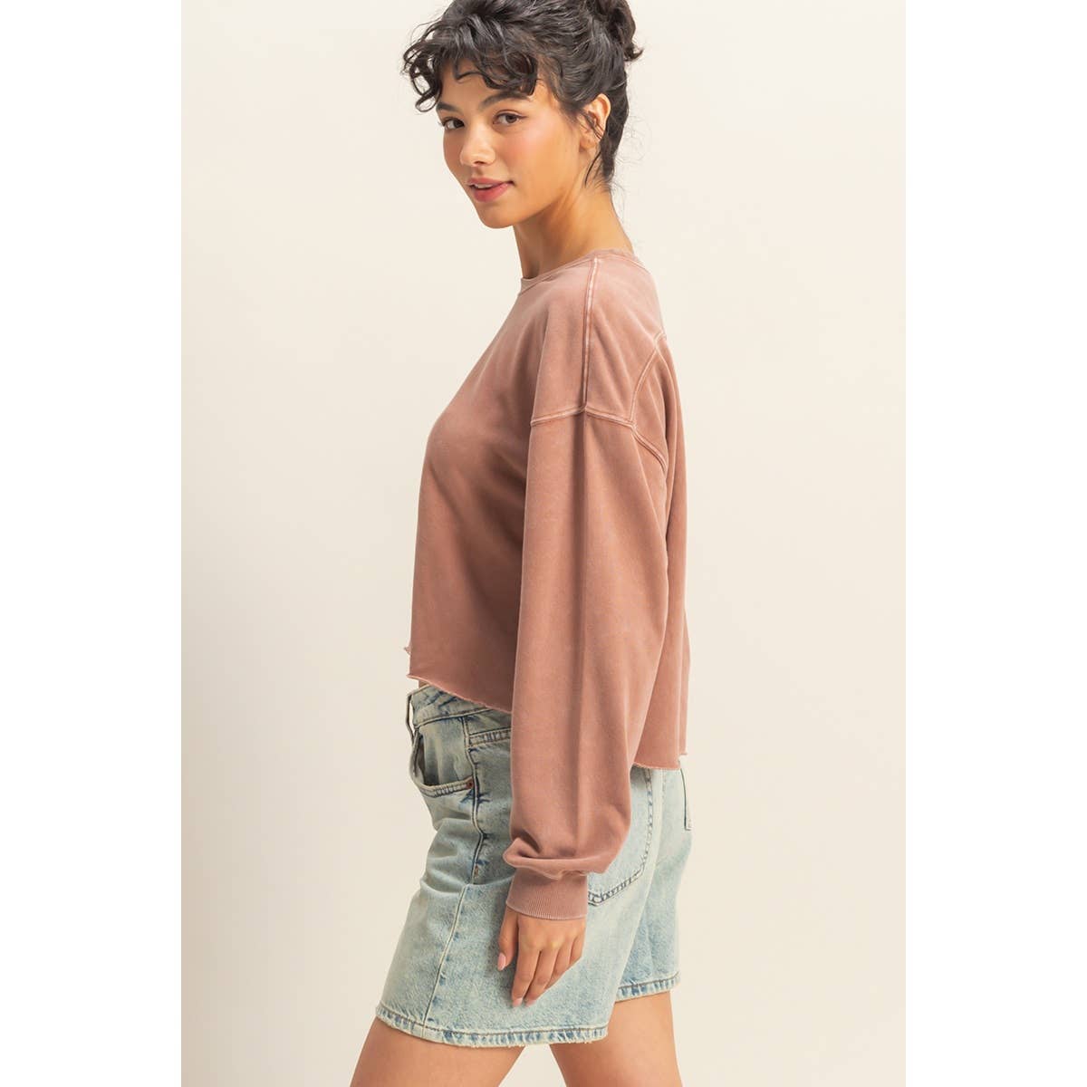 Oversized Cropped Sweatshirt With Raw Hem
