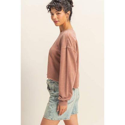 Oversized Cropped Sweatshirt With Raw Hem