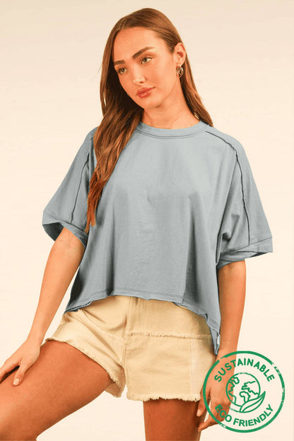 ECO Oversized Crop Comfy Knit Top: SAGE
