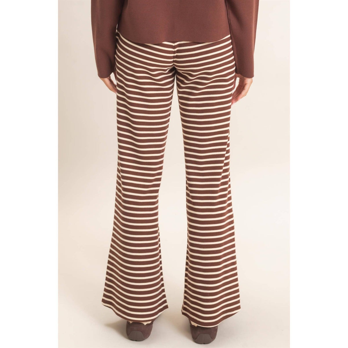 Low Rise Striped Waffle Knit Pants: DARK BROWN