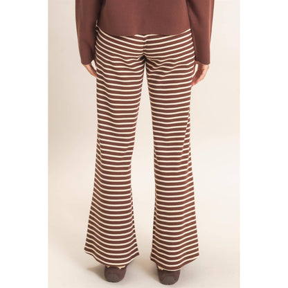 Low Rise Striped Waffle Knit Pants: DARK BROWN