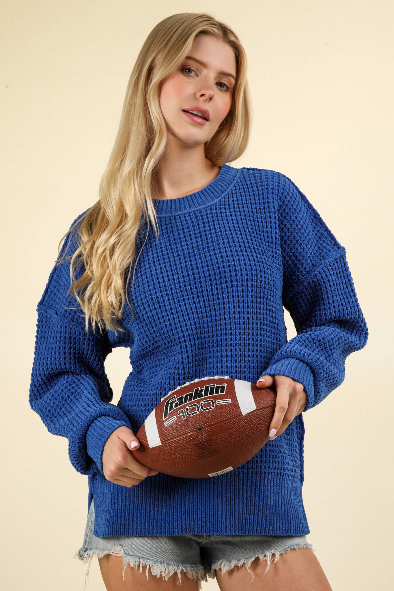 Soft Comfy Oversized Knit Sweater Pullover Top: ROYAL BLUE