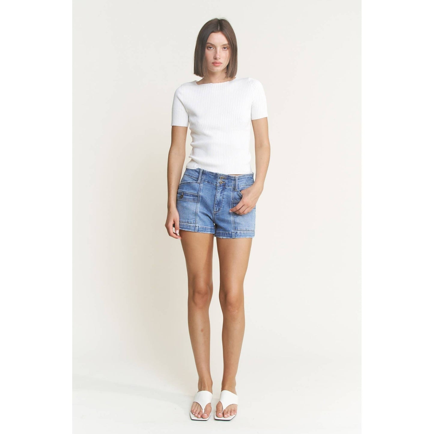 Mica Denim - HIGH RISE WIDE LEG SHORTS: CHARCOAL BLUE