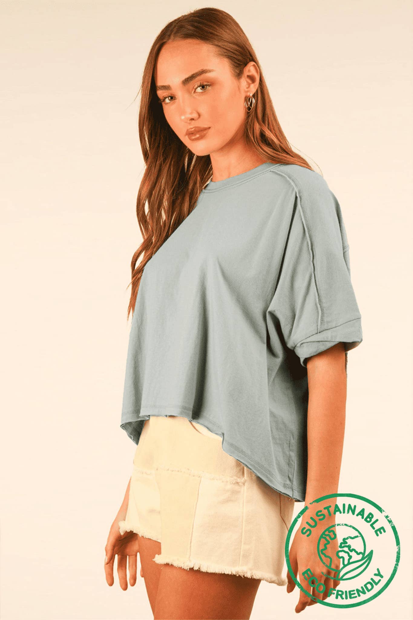 ECO Oversized Crop Comfy Knit Top: SAGE
