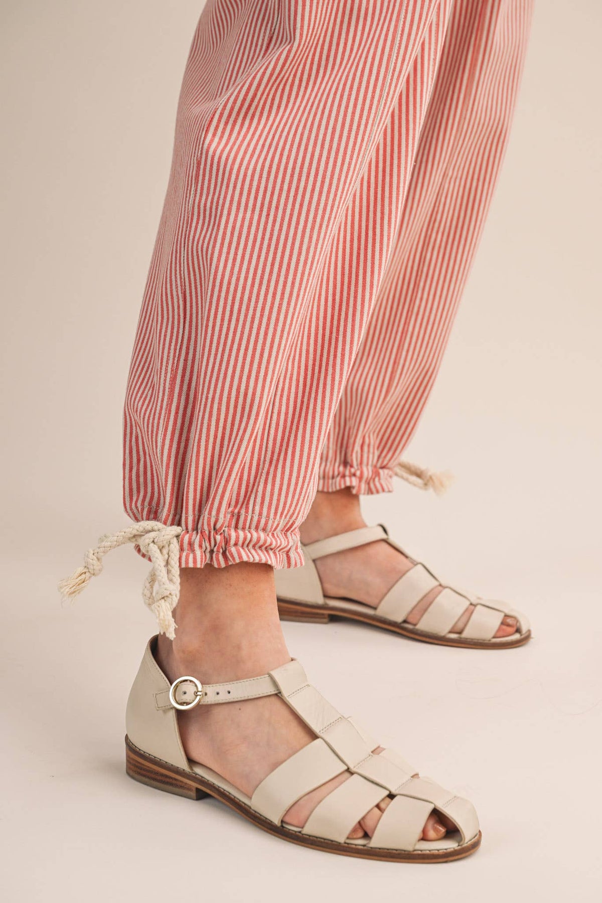 STRIPED PARACHUTE PANTS: SALMON PINK STRIPE
