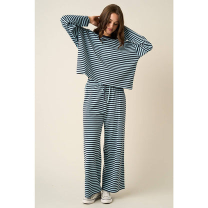 STRIPED PRINT LOUNGE TOP AND PANTS SET: SKY BLUE