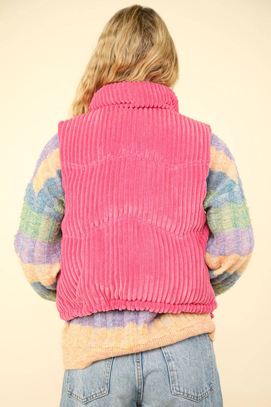 Zig-Zag Padded Corduroy Puffer Jacket: Pink