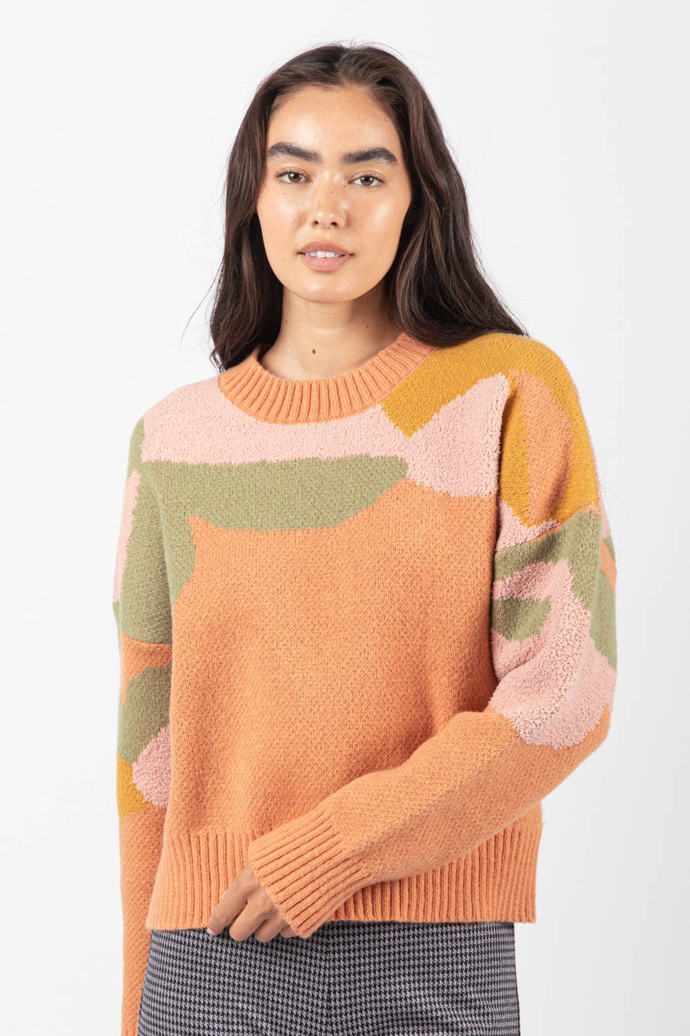 Oversized Floral Pattern Pullover Knit Sweater Top