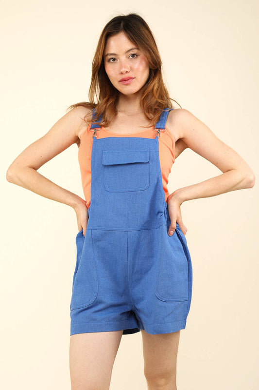 Suspender Solid Woven Casual Overall Romper