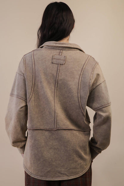 Mineral Washed Oversized French Terry Knit Top: MOCHA