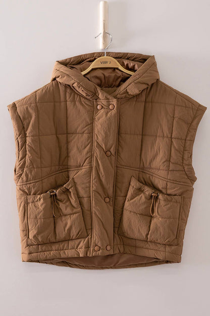 Quilted Hooded Puffer Vest: MOCHA