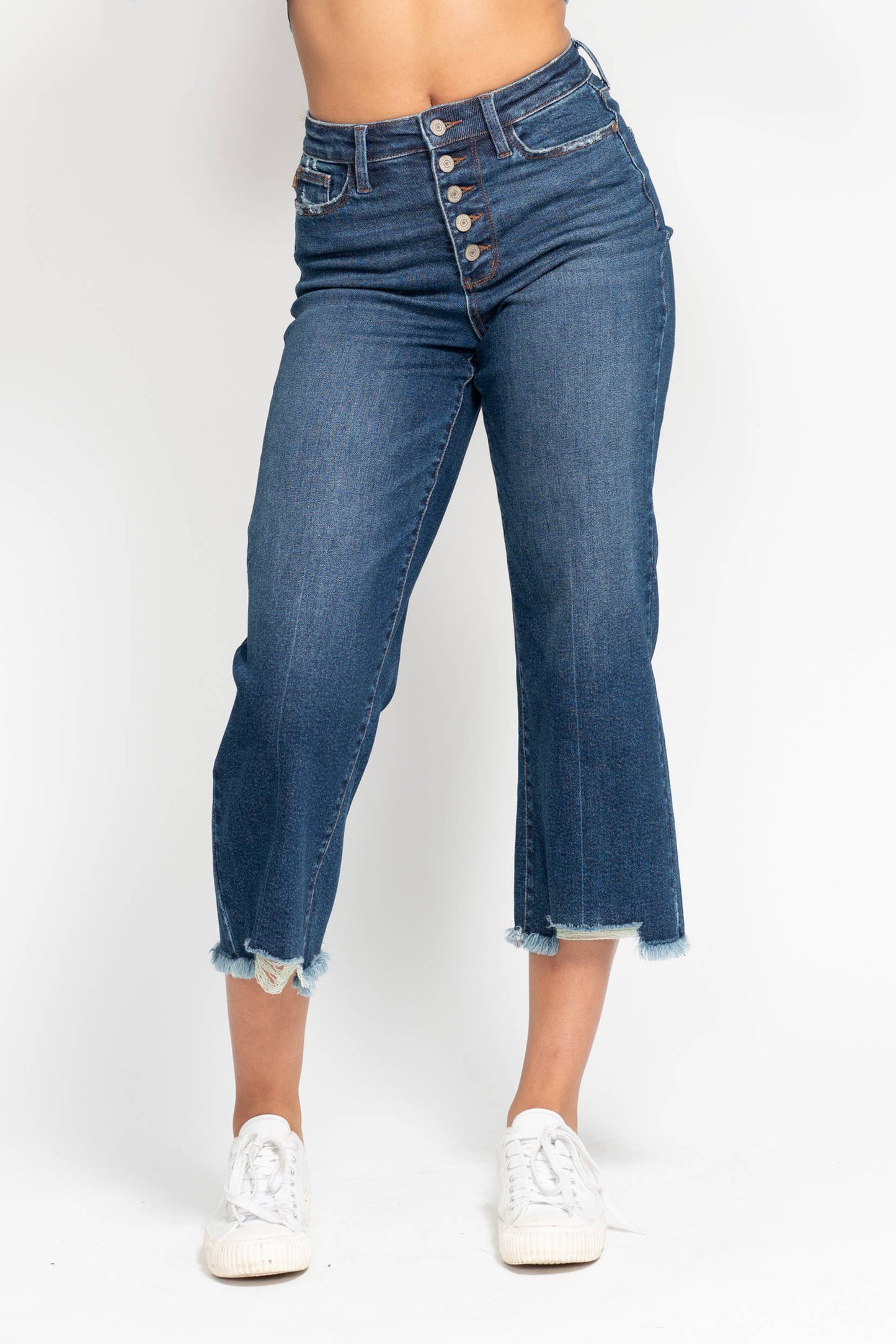 Judy Blue Jeans - High Waisted Button Fly Destroy Hem Crop Wide