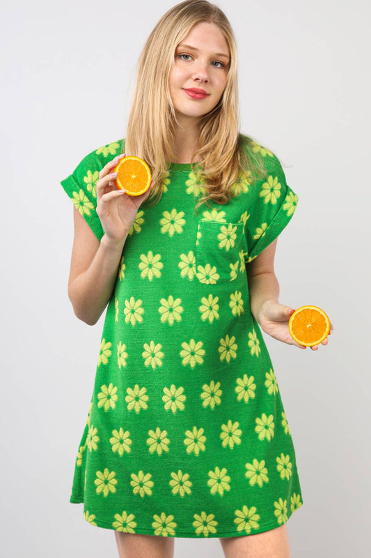 Floral French Terry Knit Mini Dress