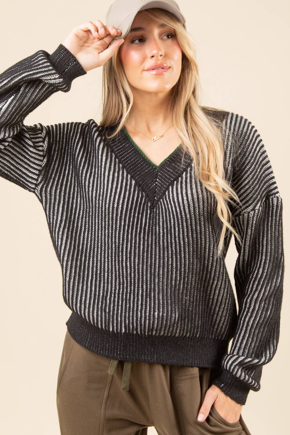 Oversized Vertical Stripe Tow Tone Sweater Top