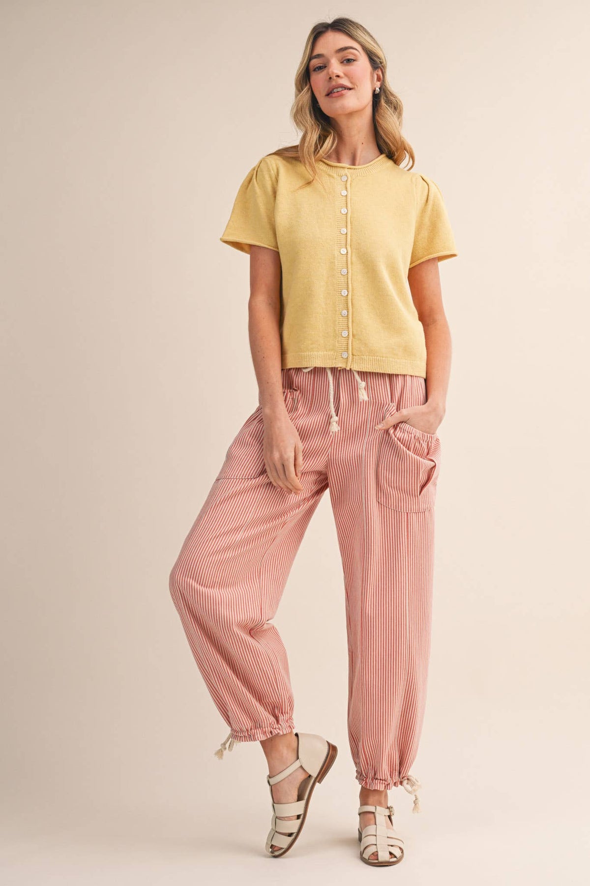 STRIPED PARACHUTE PANTS: SALMON PINK STRIPE
