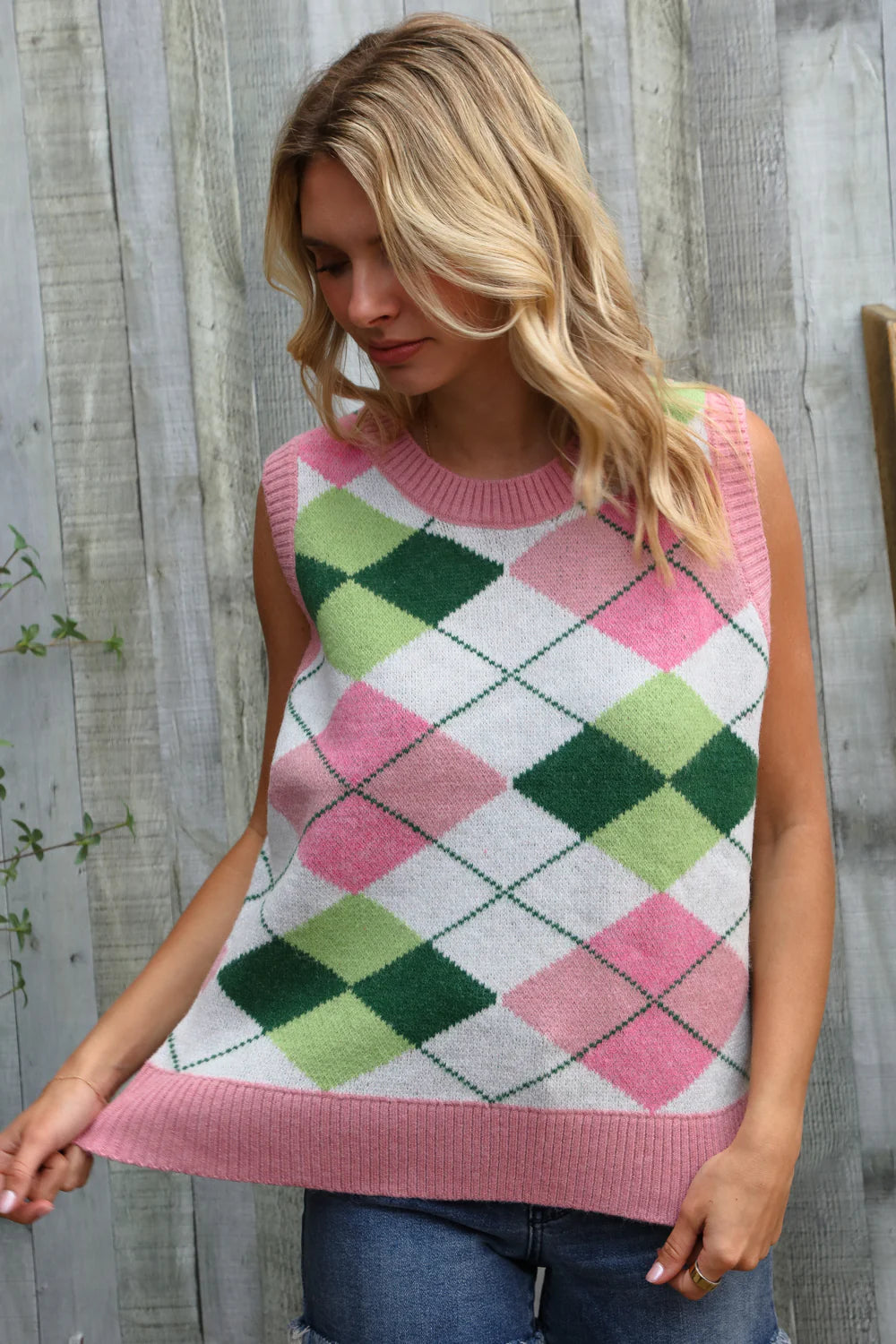 Pink Check Sweater Vest