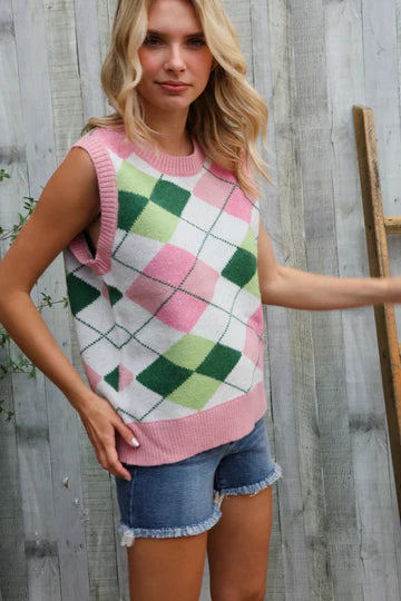 Pink Check Sweater Vest