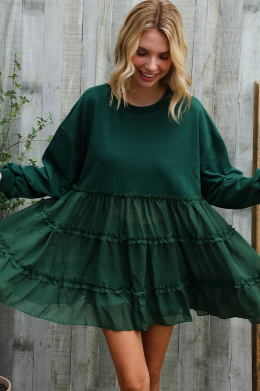 Woven Tiered Sweater Dress
