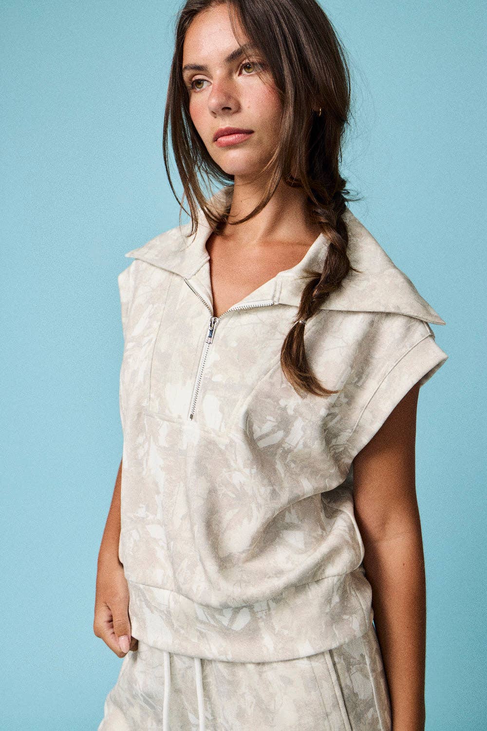 Camo Half Zip Slvls Top and Shorts Set-CAMO