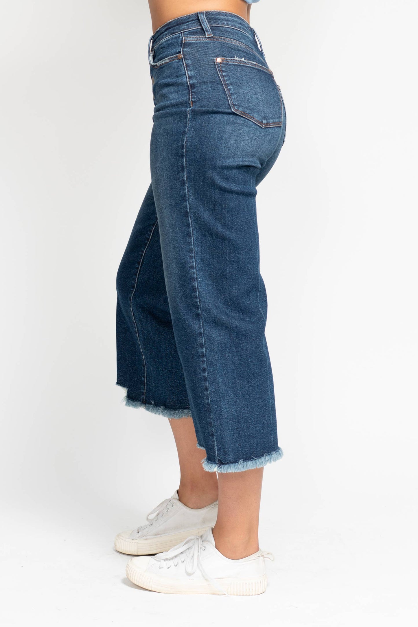 Judy Blue Jeans - High Waisted Button Fly Destroy Hem Crop Wide