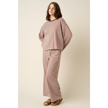 STRIPED PRINT LOUNGE TOP AND PANTS SET: VINTAGE PINK