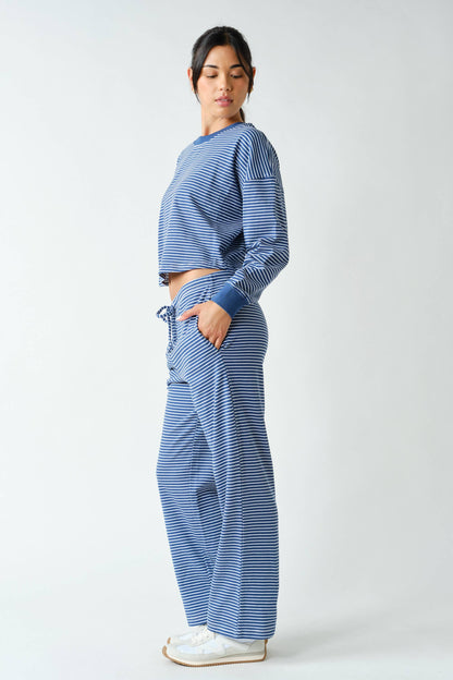Coastal Striped Crop Top & Pant Set: COASTAL BLUE